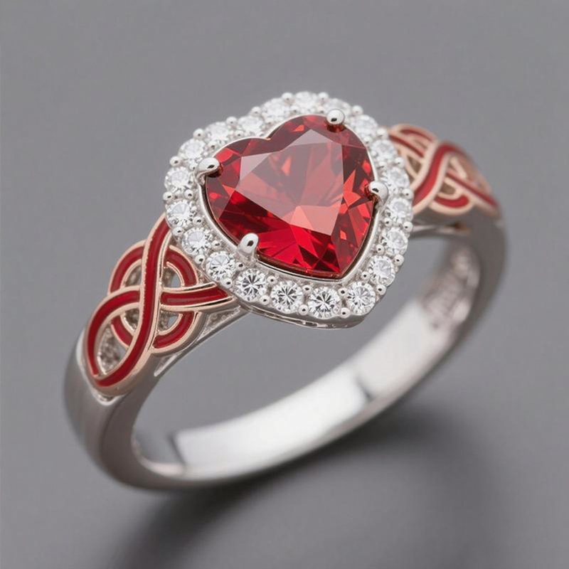 Sotiya Halo Heart Cut Knot Enamel Engagement Ring Sterling Silver-Sotiya