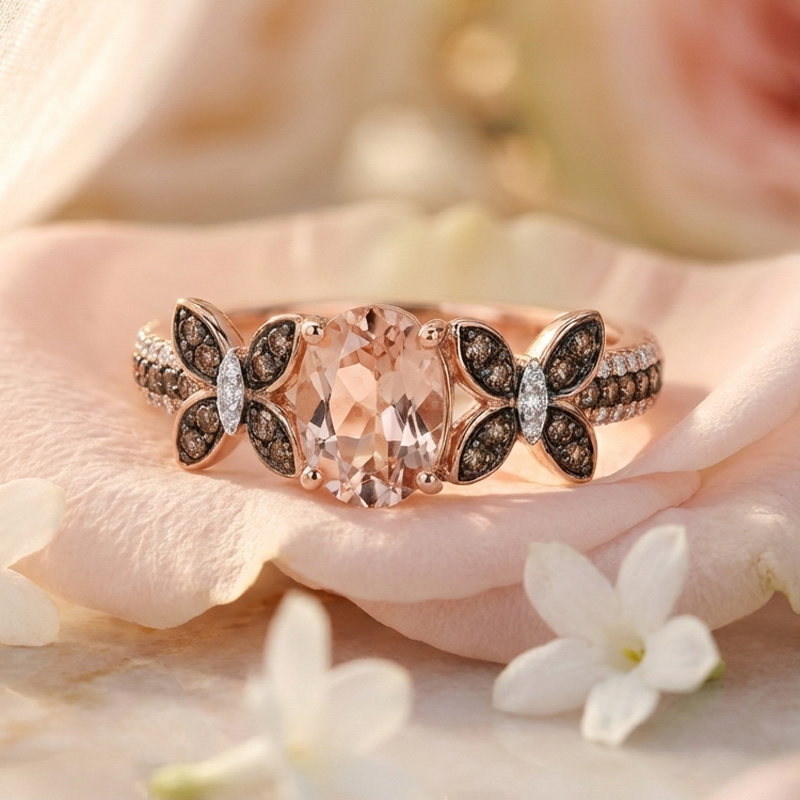 Sotiya Butterfly Synthetic Morganite Oval Cut Coffee Engagement Ring Sterling Silver-Sotiya