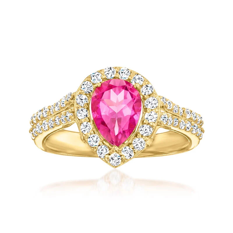 Sotiya Hot Pink Halo Pear Cut Engagement Ring Sterling Silver-Sotiya
