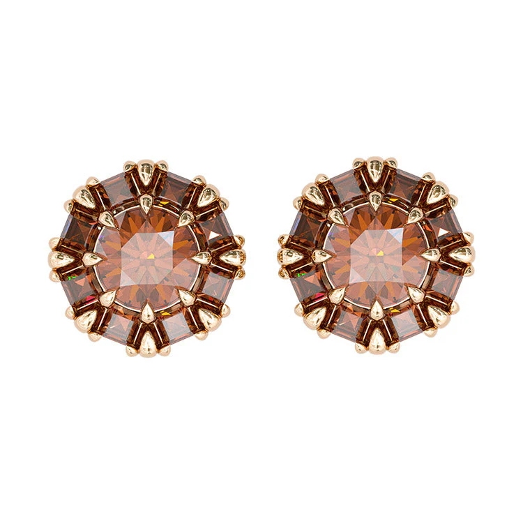 Sotiya Halo Round Cut Coffee Stud Earrings Sterling Silver-Sotiya