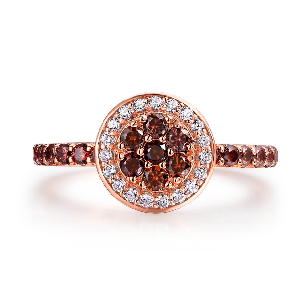 Sotiya Halo Round Cut Chocolate Cluster Ring Sterling Silver-Sotiya