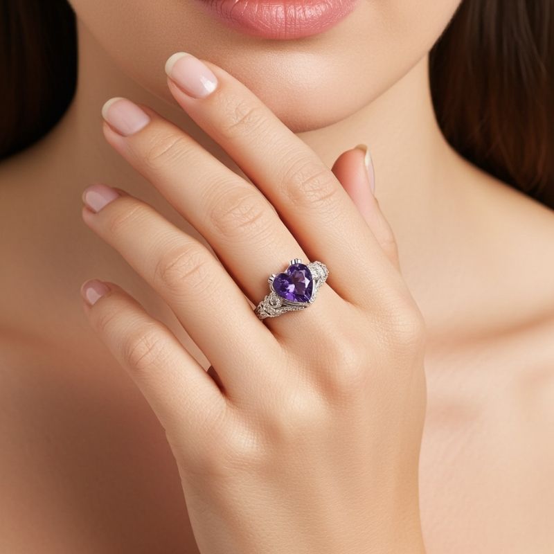 Sotiya Vintage Milgrain Heart Cut Engagement Ring Sterling Silver-Sotiya