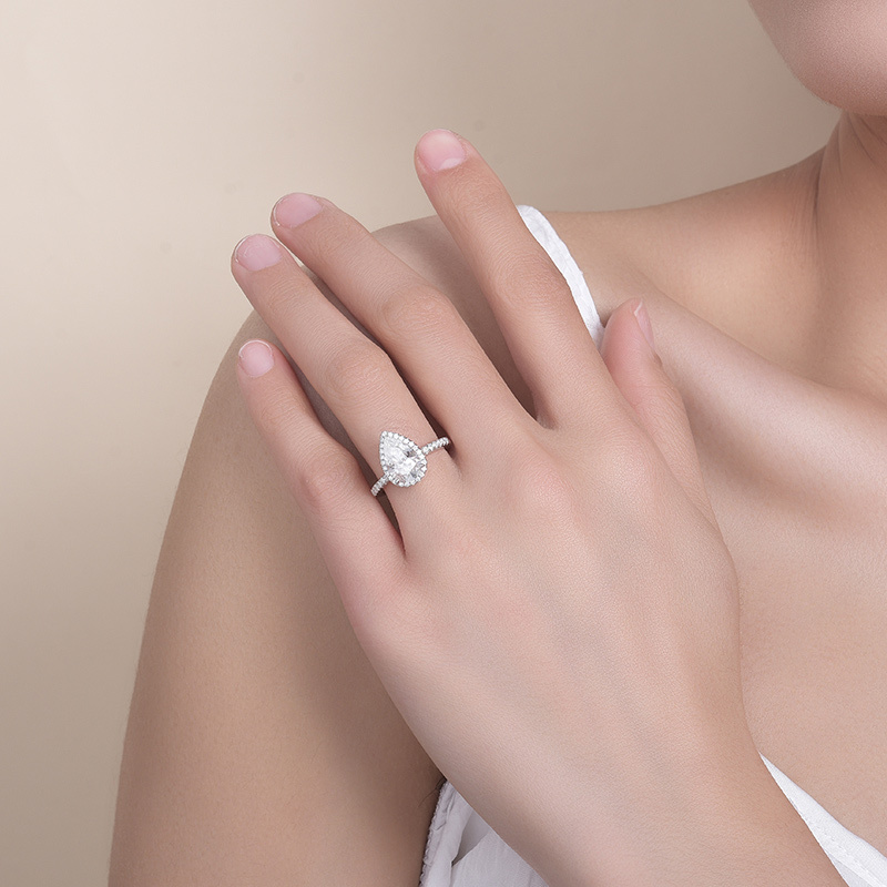 Sotiya Halo Pear Cut Moissanite Engagement Ring Sterling Silver-Sotiya