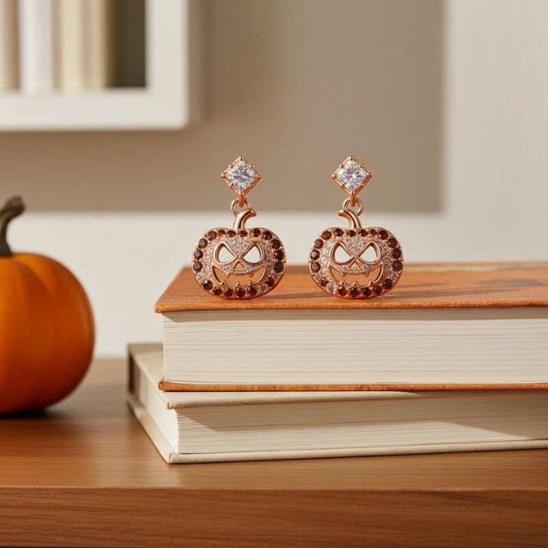 Sotiya Pumpkin Skull Inspired Coffee Drop Earrings Sterling Silver-Sotiya