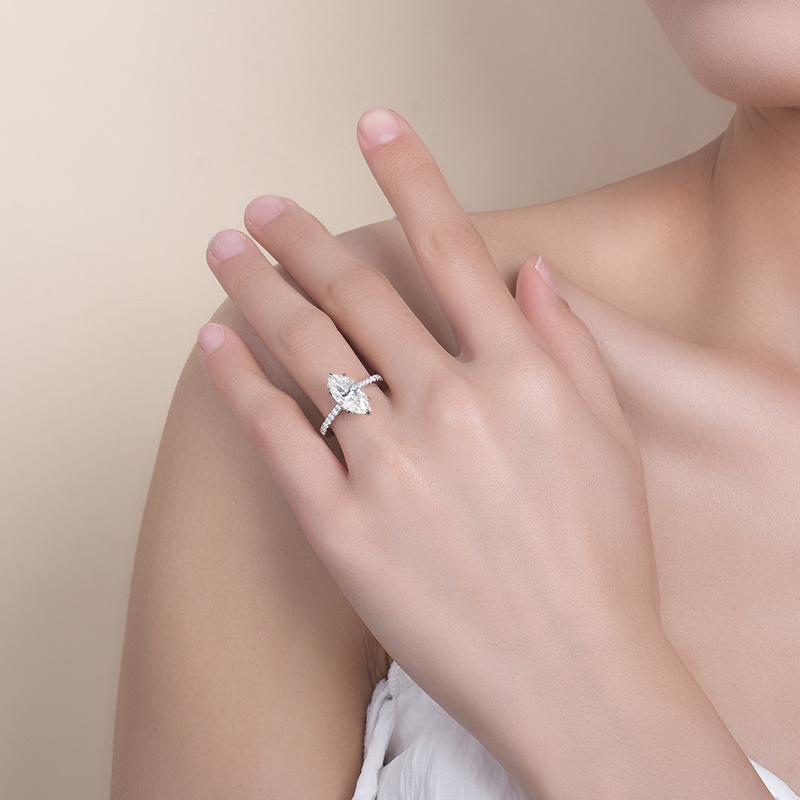 Sotiya 6 Prong Marquise Cut Moissanite Engagement Ring Sterling Silver-Sotiya