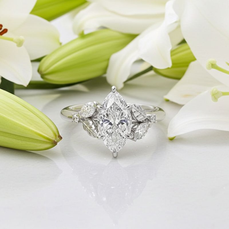 Sotiya Marquise Cut Leaves Nature Inspired Engagement Ring Sterling Silver