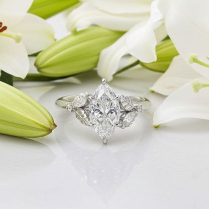 Sotiya Marquise Cut Leaves Nature Inspired Engagement Ring Sterling Silver