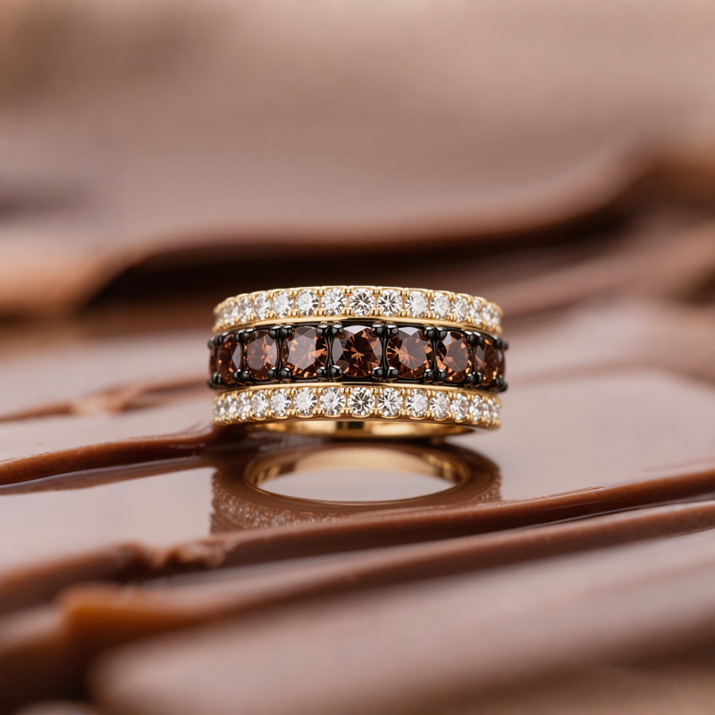 Sotiya Three-Row Round Cut Coffee Women's Wedding Ring Sterling Silver-Sotiya