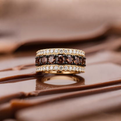 Sotiya Three-Row Round Cut Coffee Women's Wedding Ring Sterling Silver-Sotiya