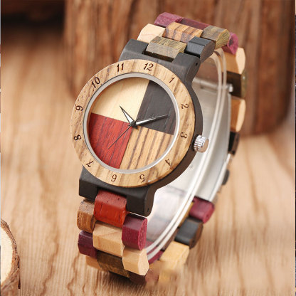 Sotiya Colorful Four-color Splicing Dial Couple's Wooden Watch-Sotiya