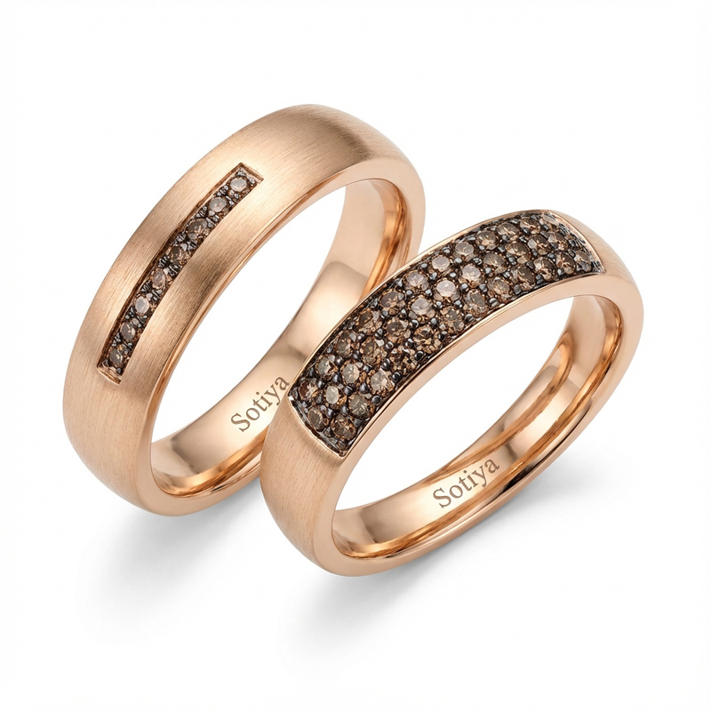 Sotiya Brushed Round Cut Coffee Couple Rings Sterling Silver-Sotiya