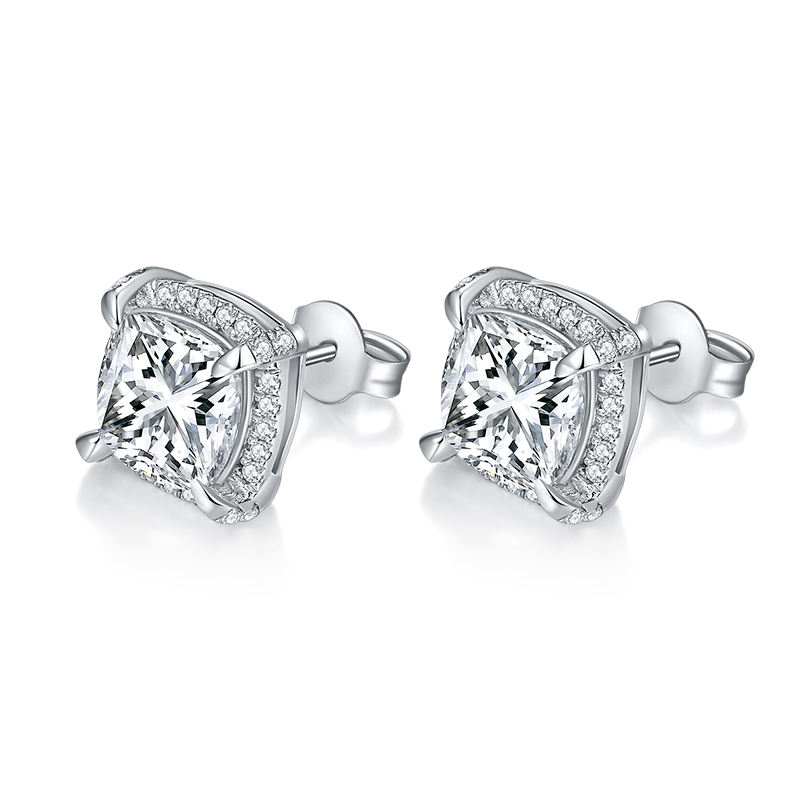 Sotiya Halo Cushion Cut Moissanite Stud Earrings Sterling Silver-Sotiya