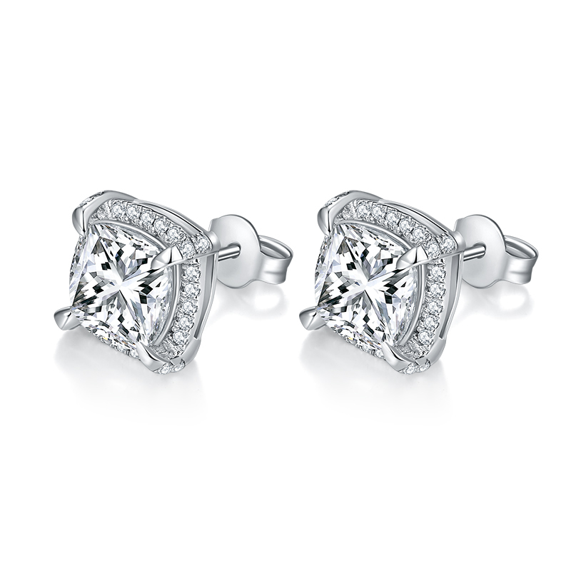 Sotiya Halo Cushion Cut Moissanite Stud Earrings Sterling Silver-Sotiya