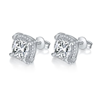 Sotiya Halo Cushion Cut Moissanite Stud Earrings Sterling Silver-Sotiya