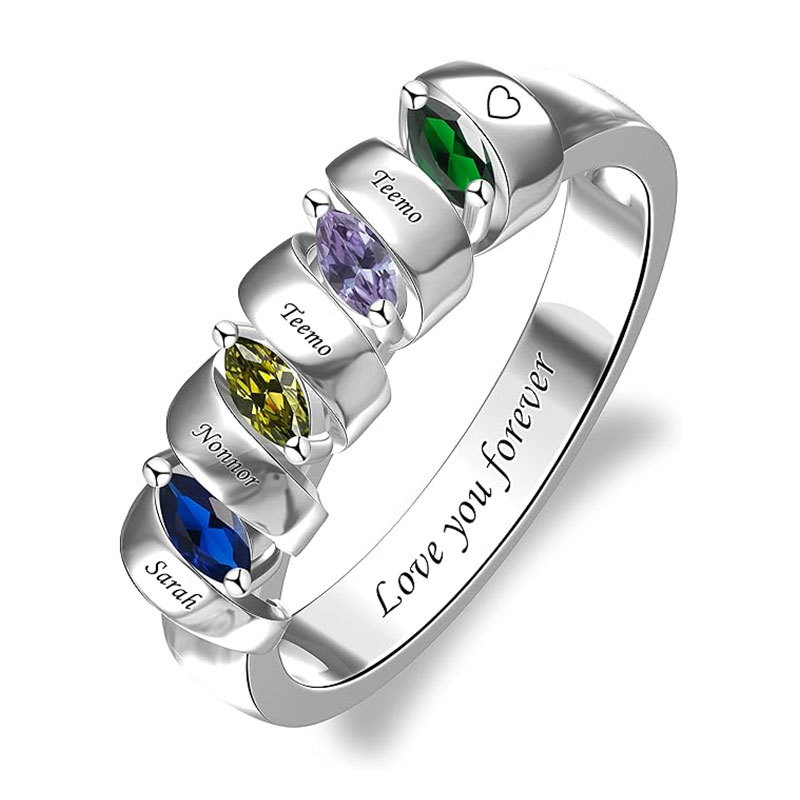 Sotiya Marquise Cut Custom 12 Birthstone Engraved Name Promise Ring Sterling Silver-Sotiya