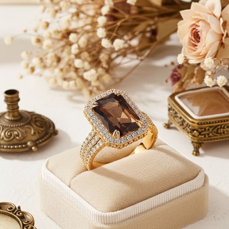 Sotiya Halo Radiant Cut Coffee Engagement Ring Sterling Silver