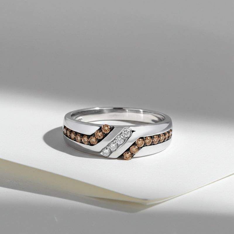 Sotiya White Gold Round Coffee Stone Band Men's Wedding Ring Sterling Silver-Sotiya