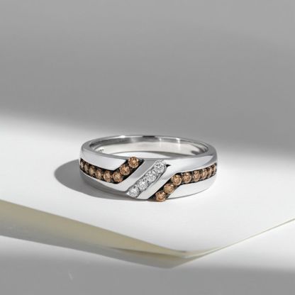 Sotiya White Gold Round Coffee Stone Band Men's Wedding Ring Sterling Silver-Sotiya