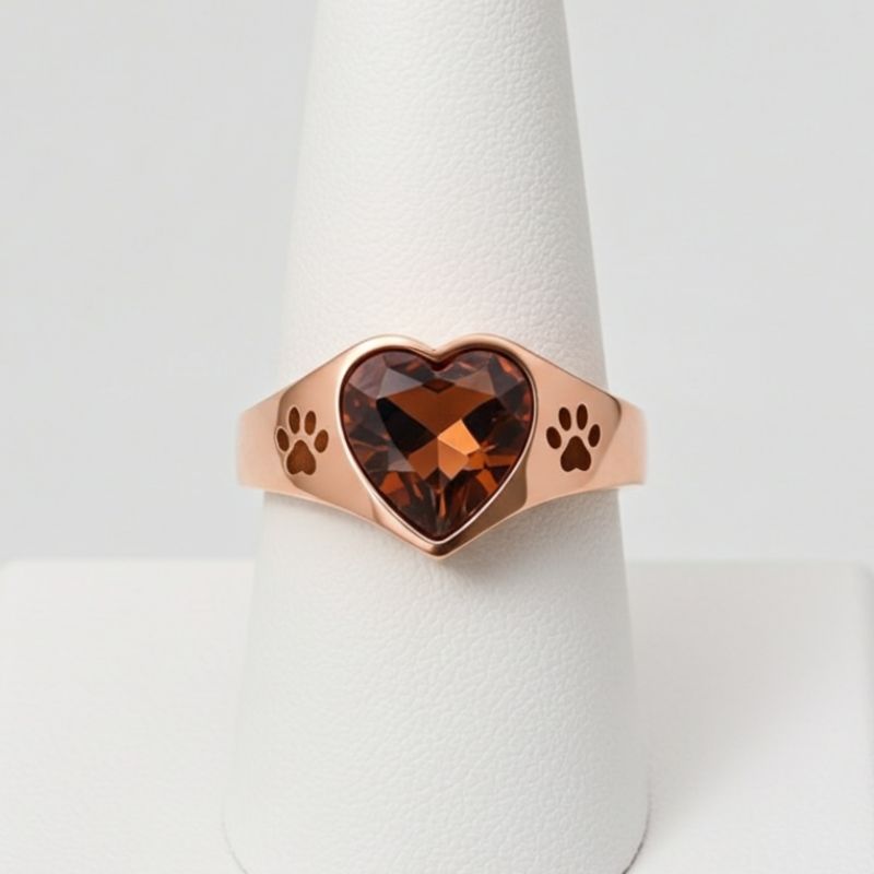 Sotiya Pet Cat Dog Paw Solitaire Coffee Heart Cut Engagement Ring Sterling Silver-Sotiya