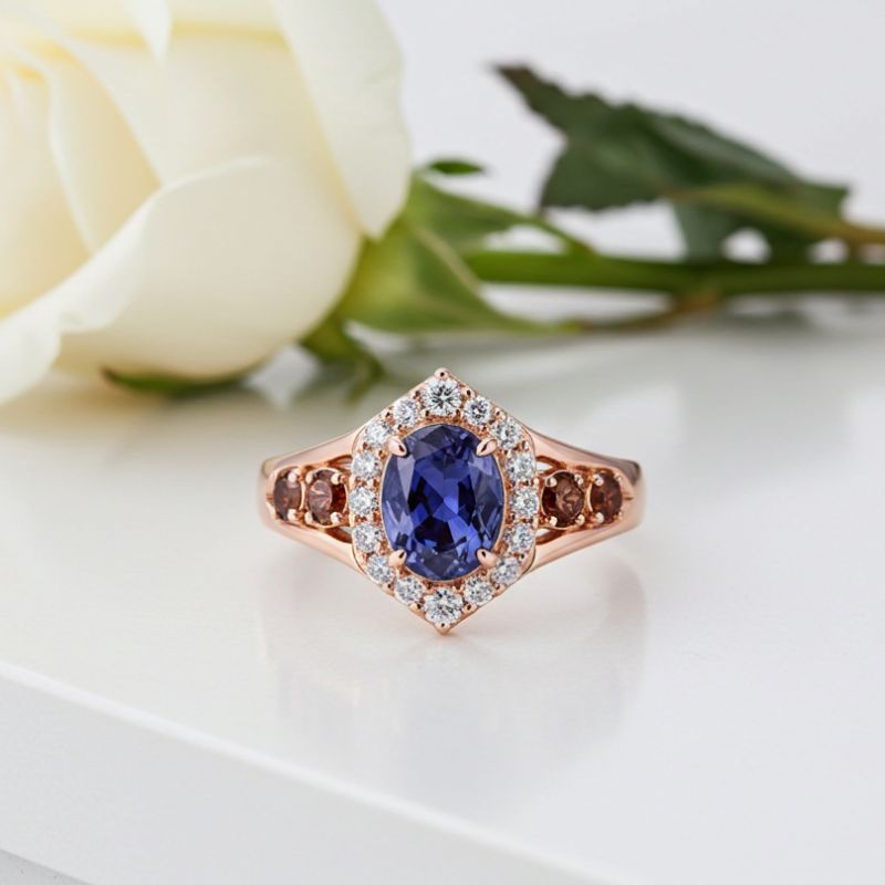 Sotiya Halo Oval Cut Coffee Engagement Ring Sterling Silver-Sotiya