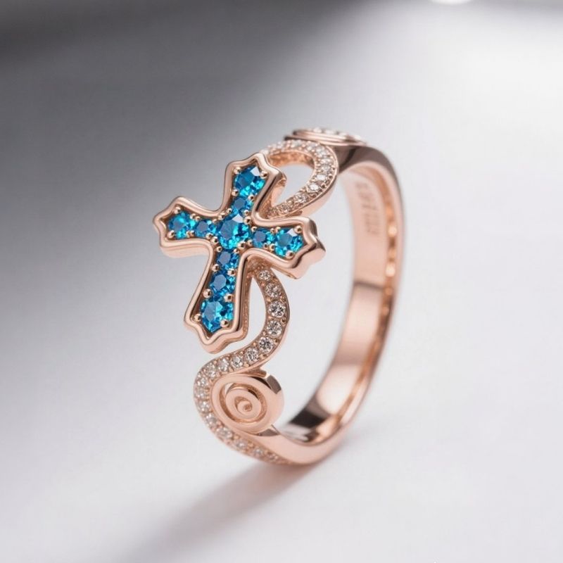 Sotiya Cross Design Faith Round Cut Coffee Cocktail Ring Sterling Silver-Sotiya