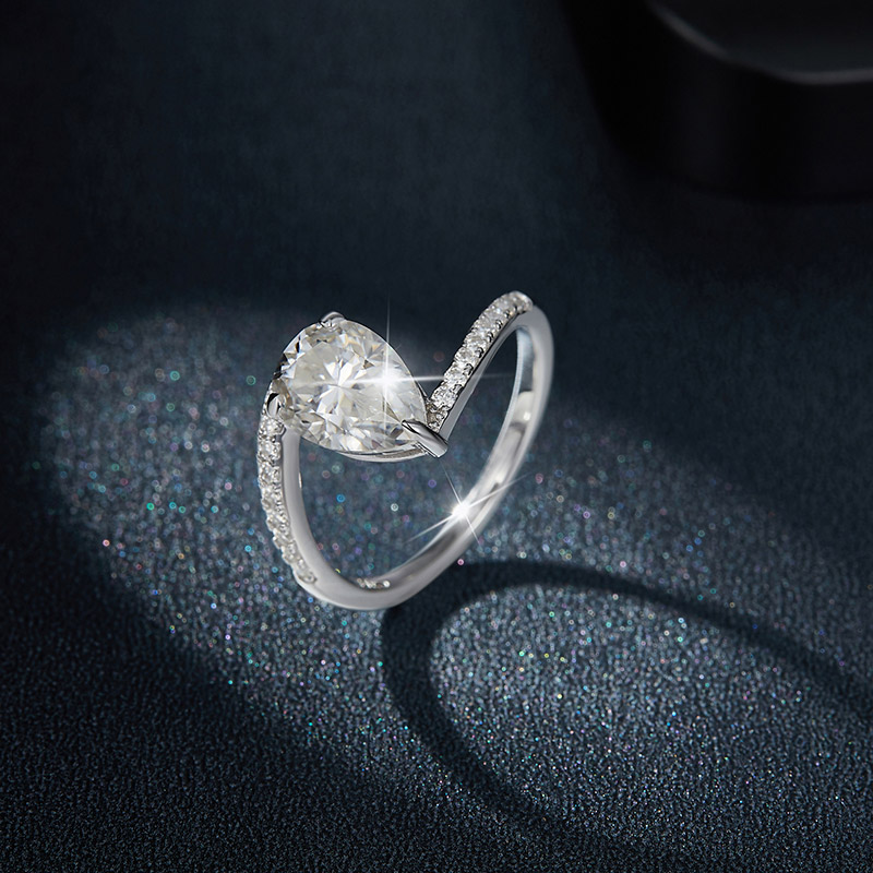 Sotiya Bypass Pear Cut Moissanite Engagement Ring Sterling Silver-Sotiya