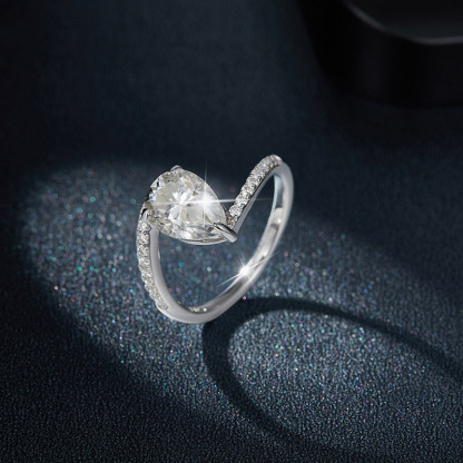 Sotiya Bypass Pear Cut Moissanite Engagement Ring Sterling Silver-Sotiya