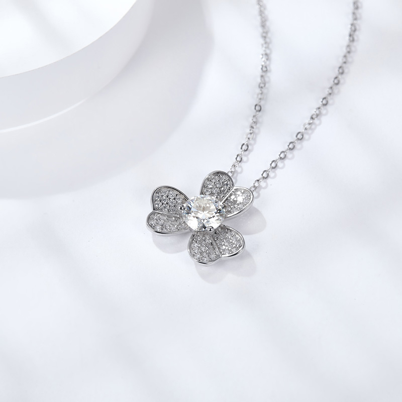 Sotiya Shamrock Round Cut Moissanite Necklace Sterling Silver-Sotiya