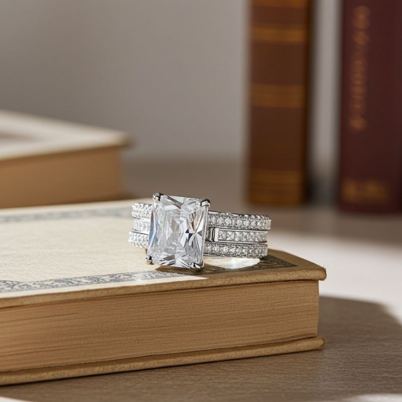 Sotiya Interchangeable Radiant Cut Wedding Bridal Ring Set Sterling Silver-Sotiya