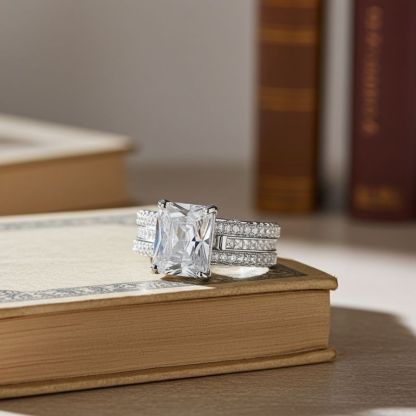 Sotiya Interchangeable Radiant Cut Wedding Bridal Ring Set Sterling Silver-Sotiya