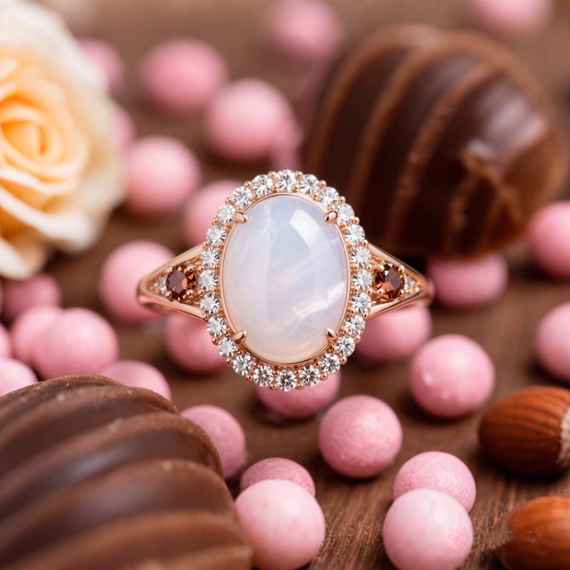 Sotiya Halo Oval Cut Moonstone Coffee Engagement Ring Sterling Silver-Sotiya