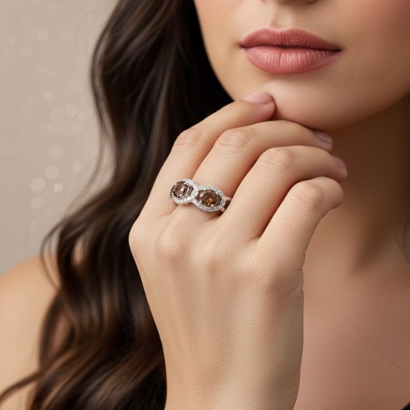 Sotiya Chain Link Round Cut Coffee Women's Wedding Ring Sterling Silver-Sotiya