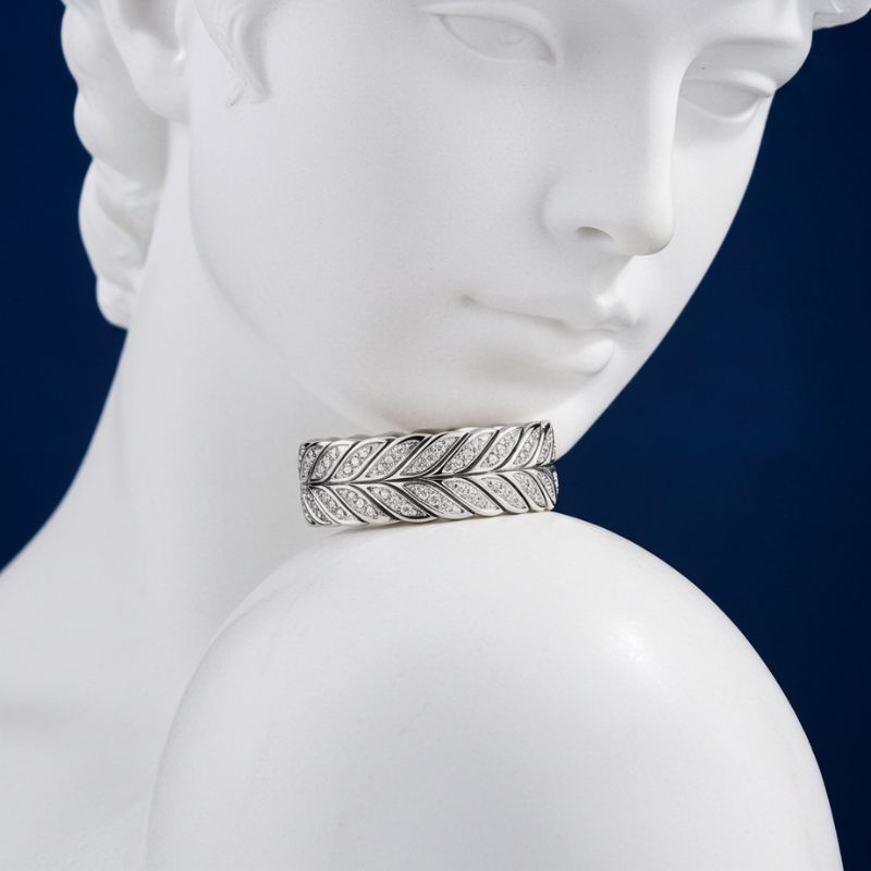 Sotiya Feather Design Unisex Coffee Chevron Band Ring Sterling Silver-Sotiya