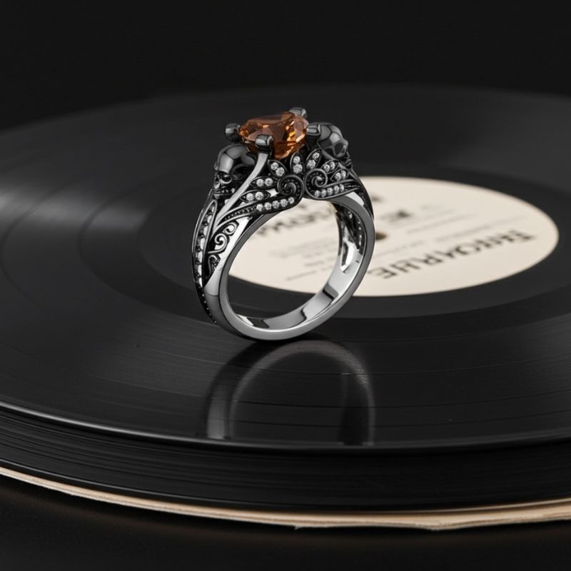 Sotiya Gothic Skull Heart Cut Coffee Engagement Ring Sterling Silver-Sotiya