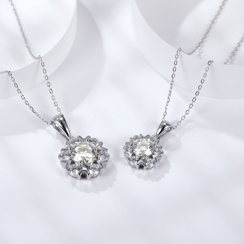 Sotiya Snowflake Round Cut Moissanite Necklace Sterling Silver-Sotiya