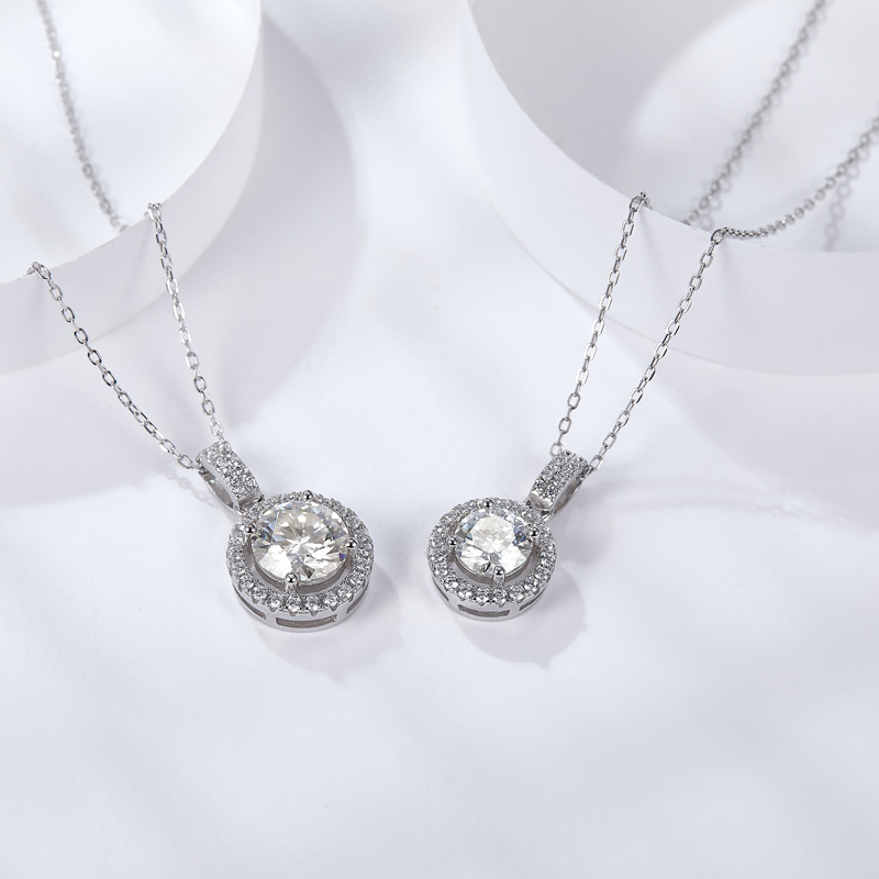 Sotiya Halo Round Cut Moissanite Necklace Sterling Silver-Sotiya