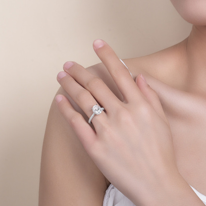 Sotiya Cathedral Hidden Halo Oval Cut Moissanite Engagement Ring Sterling Silver-Sotiya