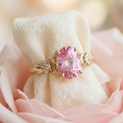 Sotiya Moon Design Pink Oval Fantasy Starbrite Cut Engagement Ring Sterling Silver-Sotiya