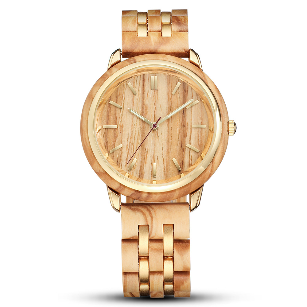Sotiya Olive Wood/White Oak/Zebrawood Quartz Coffee Wooden Watch-Sotiya