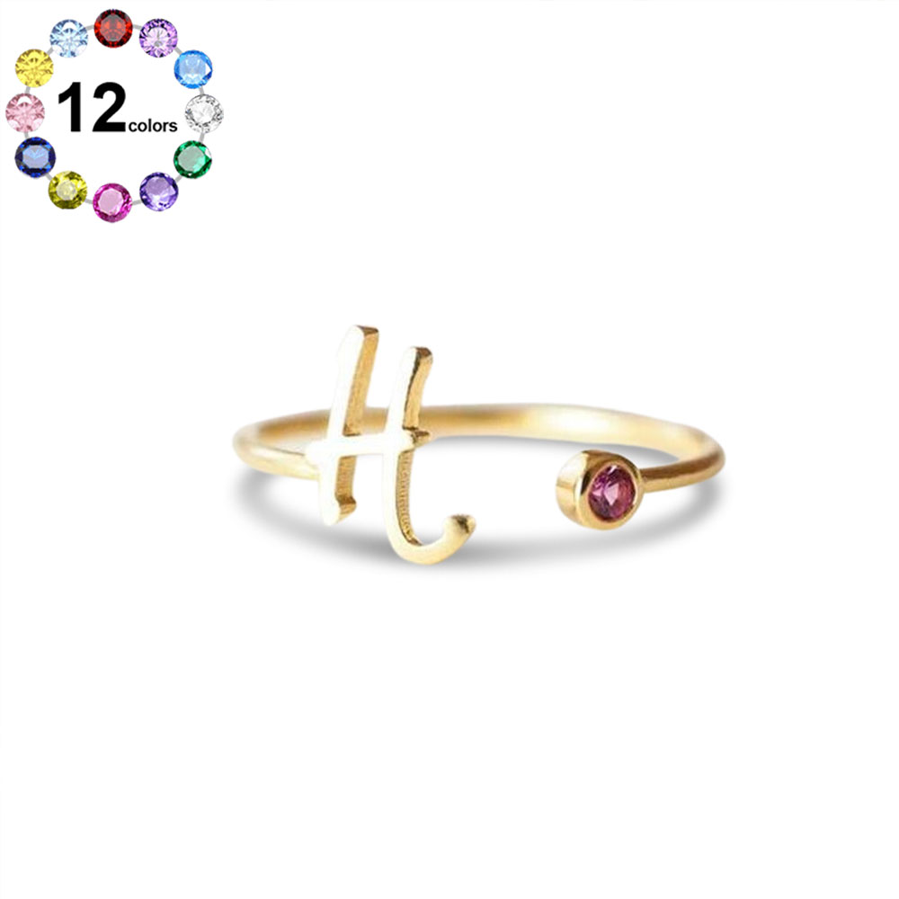 Sotiya Personalized Letter and Birthstone Ring Sterling Silver-Sotiya