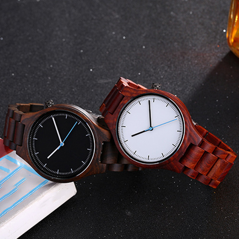 Sotiya Simple Red/Black Sandalwood Quartz Coffee Wooden Watch-Sotiya