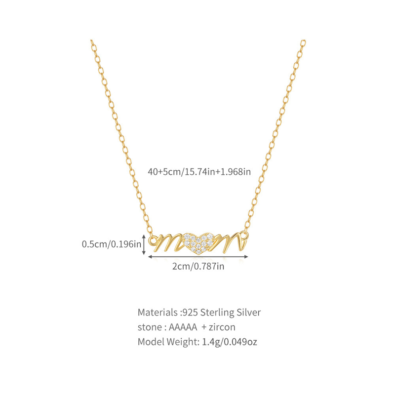 Sotiya MOM Letter Heart Necklace Sterling Silver-Sotiya