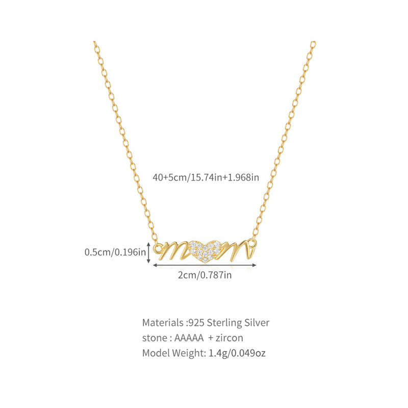 Sotiya MOM Letter Heart Necklace Sterling Silver-Sotiya