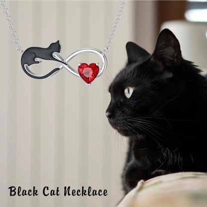 Sotiya Infinity Black Cat Heart Cut Garnet Necklace Sterling Silver-Sotiya