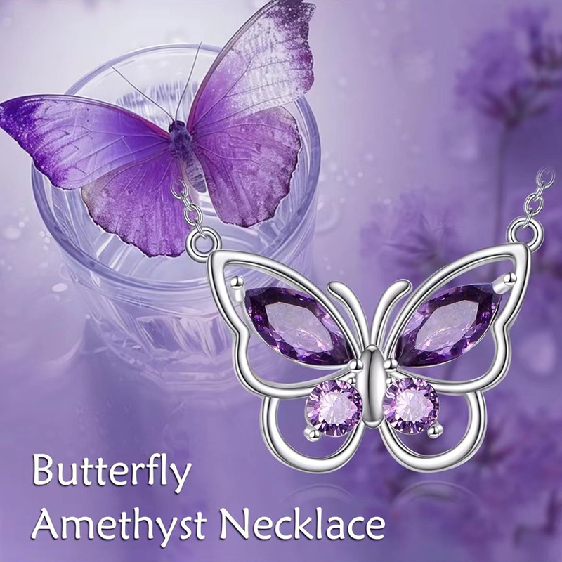 Sotiya Amethyst Purple Butterfly Pendant Necklace Sterling Silver-Sotiya