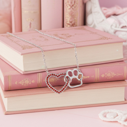 Sotiya Heart Paw Print Garnet Necklace Sterling Silver