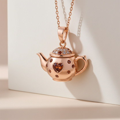 Sotiya Best Buds Teapot and Dancing Princess Heart Cut Chocolate Necklace Sterling Silver-Sotiya