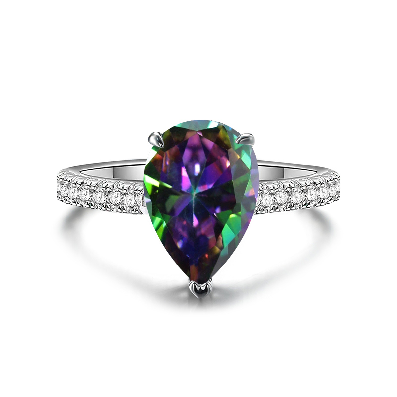 Sotiya Cathedral Pear Cut Rainbow Mystic Quartz Engagement Ring Sterling Silver-Sotiya