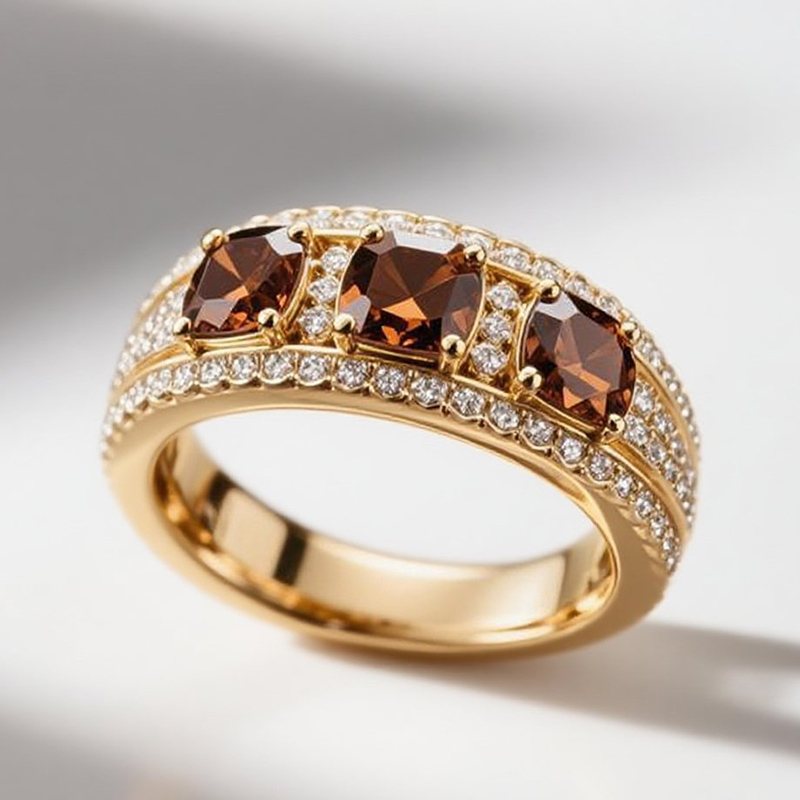 Sotiya Three Stone Cushion Cut Coffee Women's Wedding Ring Sterling Silver-Sotiya