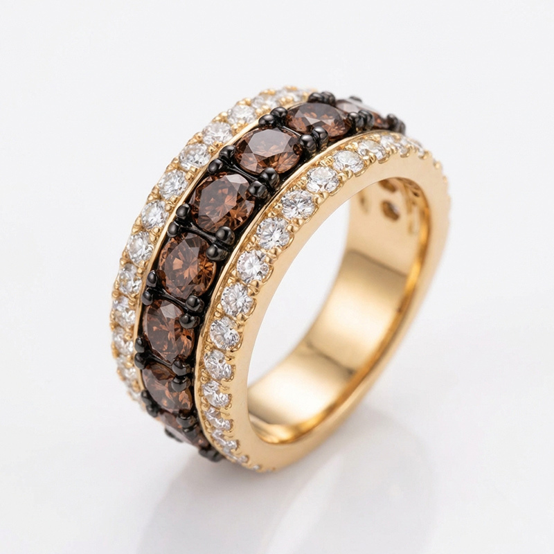 Sotiya Three-Row Round Cut Coffee Women's Wedding Ring Sterling Silver